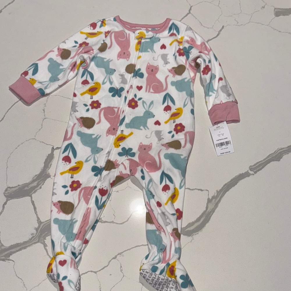 Carters Baby Fleece Onesie Pajamas Feet Zip Up 12M NWT